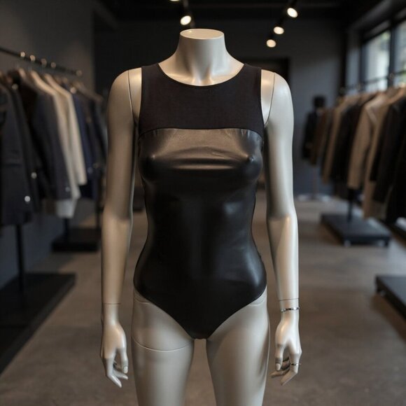 NEW Wolford Eco Vegan Leather String Bodysuit Tank Black - Picture 1 of 6